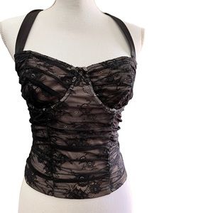 Lulus Black Lace Bustier Top, Size Small